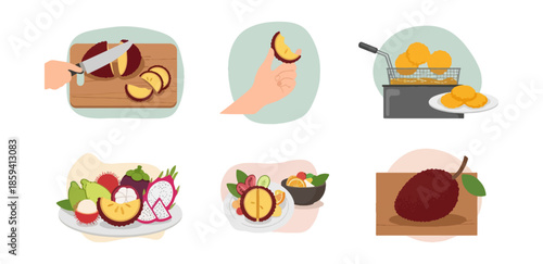 Preparation of food ingredients and dishes graphic illustrations