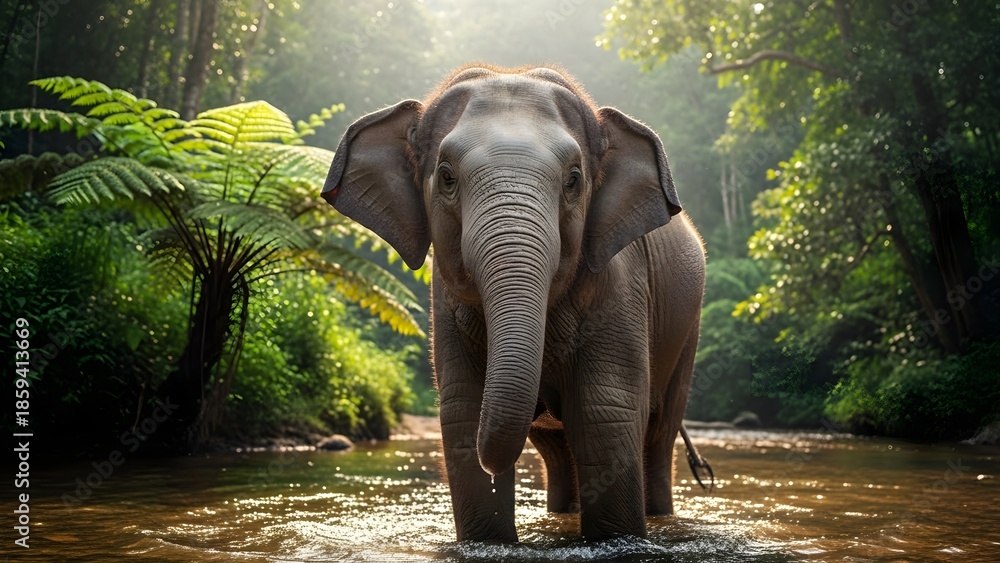 Fototapeta premium Majestic elephant in lush forest