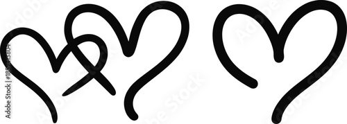 Hand drawn hearts in black on white background
