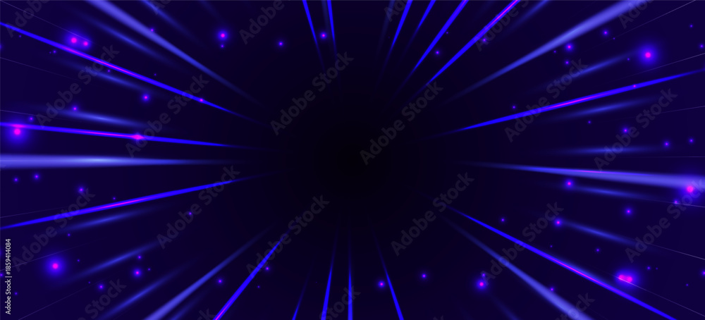 Fototapeta premium Dynamic radial burst with neon blue speed lines creating explosive motion effect. Abstract background, vector illust