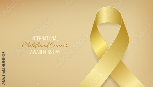 International Childhood cancer awareness day concept. Banner with gold ribbon awareness and text. Vector illustration.