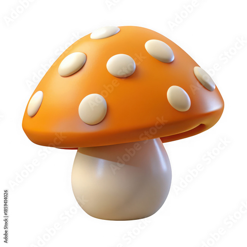 Bright orange mushroom with white spots isolated on transparent background