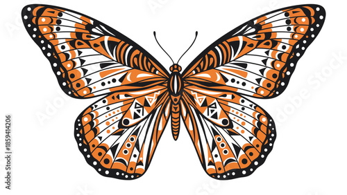 Detailed butterfly illustration showcasing intricate patterns and vibrant colors on wings.