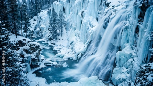 Wallpaper Mural Frozen Waterfall in a Snowy Forest Landscape with Icicles and Frozen Trees Torontodigital.ca