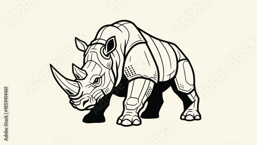 Detailed illustration of a powerful rhinoceros with a strong presence and imposing stature.