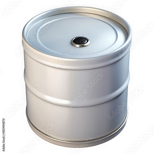 Sealed metal drum storage container isolated on transparent background