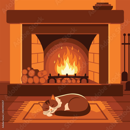 Brown and white cat sleeping peacefully.