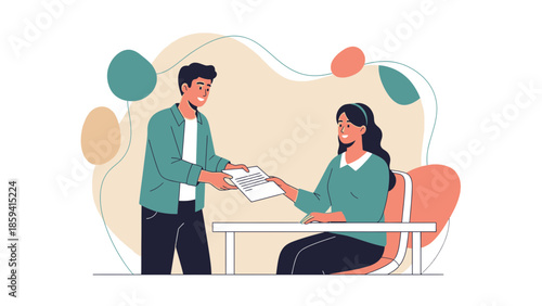Business Meeting and Document Signing Between Two Professionals in Office Environment