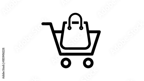 Shopping cart illustration with a handbag inside on a white background