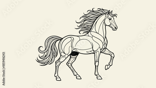 Elegant horse illustration - A detailed line art depiction of a majestic equine.