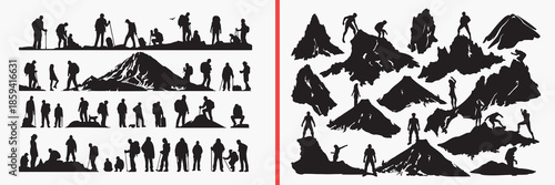 forest landscape silhouettes vector, nature scenery clipart, woodland forest svg, outdoor illustration, mountain forest graphics, black nature silhouettes, landscape vector art, natural scenery design