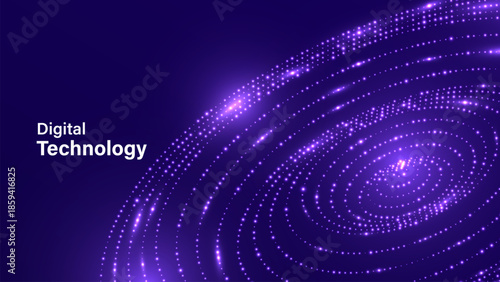 Abstract Digital Technology Background With Glowing Data Wave Patterns. Big data visualization. Abstract digital background of moving particles. Information space flow. 
