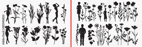 floral line art vector, flower outline clipart, botanical sketch svg, hand drawn flowers illustration, minimalist floral design, black flower line art, nature floral artwork, wildflower sketch set, fl