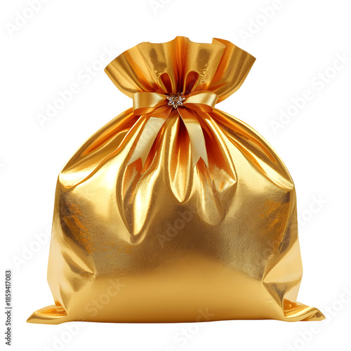 Golden Gift Bag: A luxurious golden gift bag, brimming with anticipation, sits elegantly, a symbol of treasure and the art of giving. Its shimmering surface reflects light.