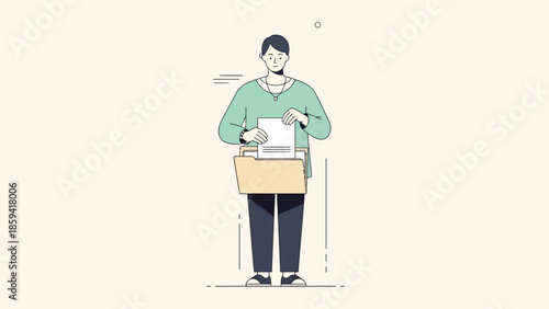 Illustration of a professional woman holding a paperwork folder in a minimalistic style with