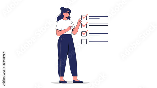 Illustration of a woman checking off items on a to-do list for task management and organization