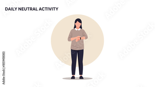 Illustration of a woman engaging in daily neutral activity while checking her phone in a
