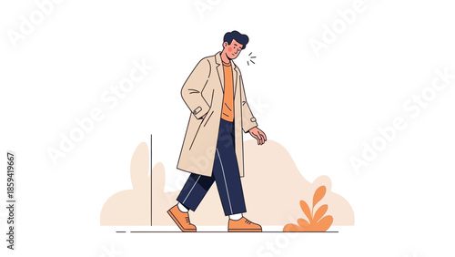 Casual Young Man Walking with Confidence in Modern Outfit and Stylish Shoes