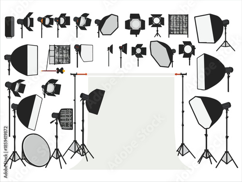 Collection of Studio Lighting Equipment for Photography Setup