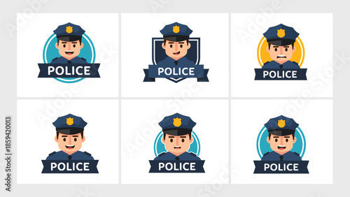 Collection of police officer illustrations in different designs and backgrounds