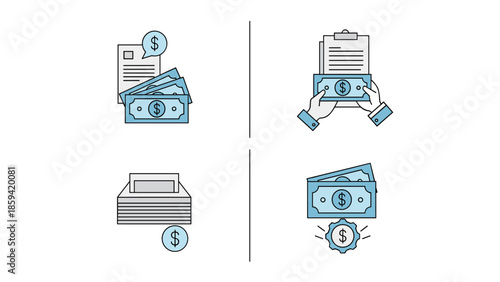 Financial documents and cash transactions being processed