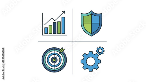 Infographic illustrating business growth and security with charts and icons