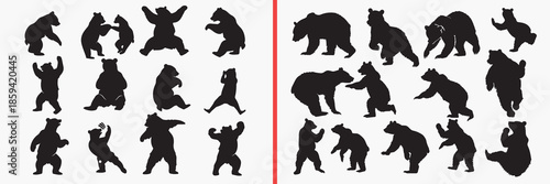 bear silhouettes vector, wild bear clipart, forest animal svg, wildlife bear illustration, black bear graphics, animal silhouette set, nature animal vector art, bear pose collection, woodland wildlife