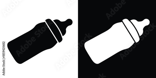 Baby feeding bottle icon, Baby milk bottle or feeding bottle silhouette vector