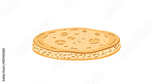 A warm, golden-brown illustration of a round, textured flatbread or cracker, hand-drawn in a charming, rustic style and isolated on a white background.