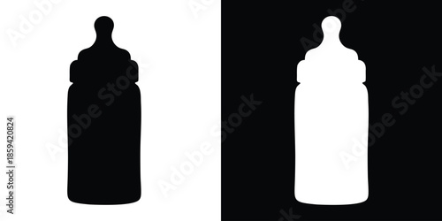 Baby feeding bottle icon, Baby milk bottle or feeding bottle silhouette vector