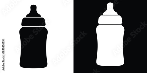 Baby feeding bottle icon, Baby milk bottle or feeding bottle silhouette vector