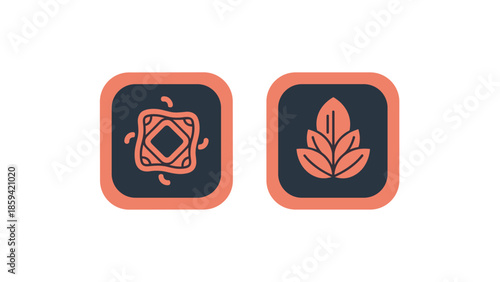 Modern flat design icons representing abstract concepts and natural elements in a minimalist style