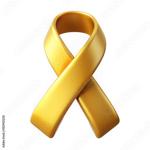 Golden awareness ribbon symbolizing hope and support isolated on transparent background