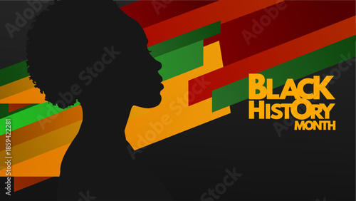 Black history month, vector illustration with african woman silhouette and geometric background, banner, poster, card