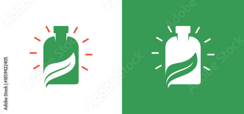 Vector of a combination dietary supplement in a green bottle with leaves symbolizing the natural weight loss journey. Suitable for health, fitness, diet, and lifestyle content.