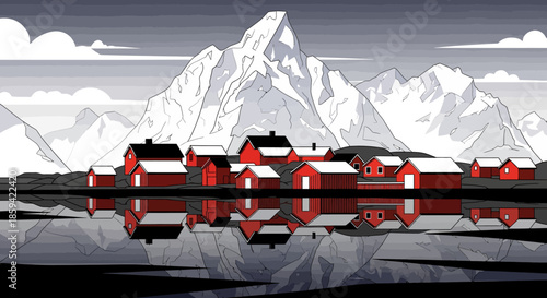 Arctic Village Beside Frozen Mountains
