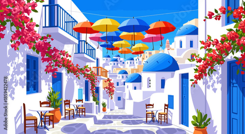 Colorful Umbrellas Mediterranean Street