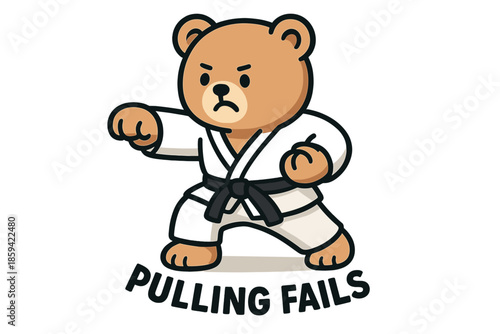 Bear in karate uniform demonstrating determination during practice in a cartoon style