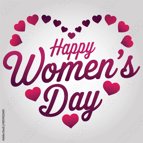 A festive happy women s day graphic with hearts and elegant calligraphy