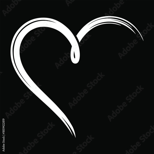 A simple white brushstroke heart illustration on a stark black background