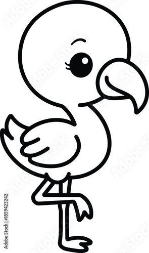 Cute Flamingo Bird Outline Icon for Kids Coloring