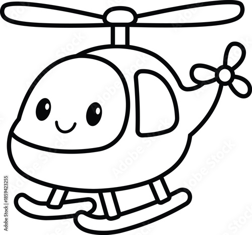 Cute Helicopter Outline Icon for Kids Illustration