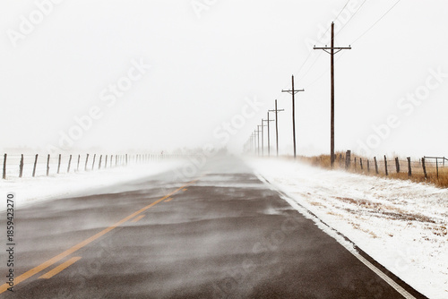 Photos A rural road disappears into blowing snow in the Texas Panhandle near Amarillo