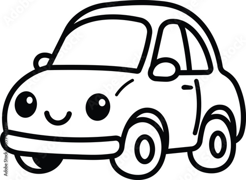 Cute Small Car Outline Icon for Kids Coloring