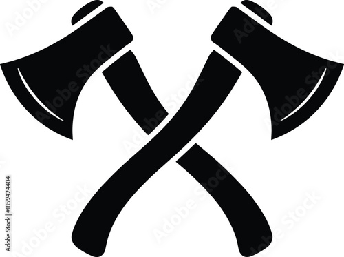 Two crossed black axes depicted in a simple graphic monochrome style illustration