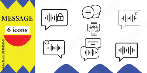 Collection of six different message icons for communication