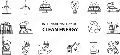 International Day of Clean Energy Icons - Eco-Friendly Technology and Sustainability