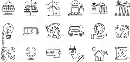 Eco-friendly energy and sustainability icons set