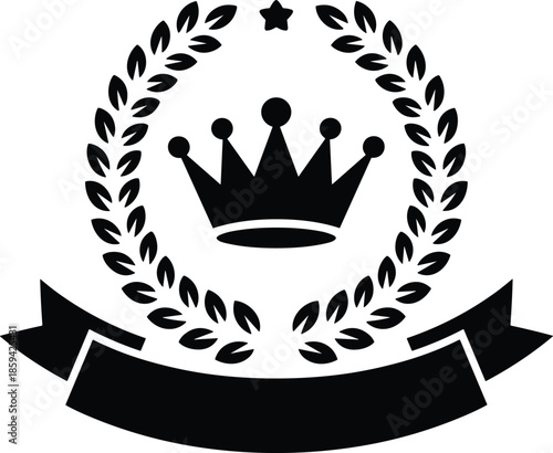 A regal emblem featuring a golden crown encircled by laurel leaves and a ribbon