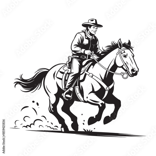 A cowboy riding a galloping horse illustration capturing the spirit of the wild west.
